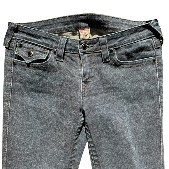 True Religion Women's Flared Jeans Size 30 Blue Medium Wash Denim Black Sequins - Picture 3 of 10